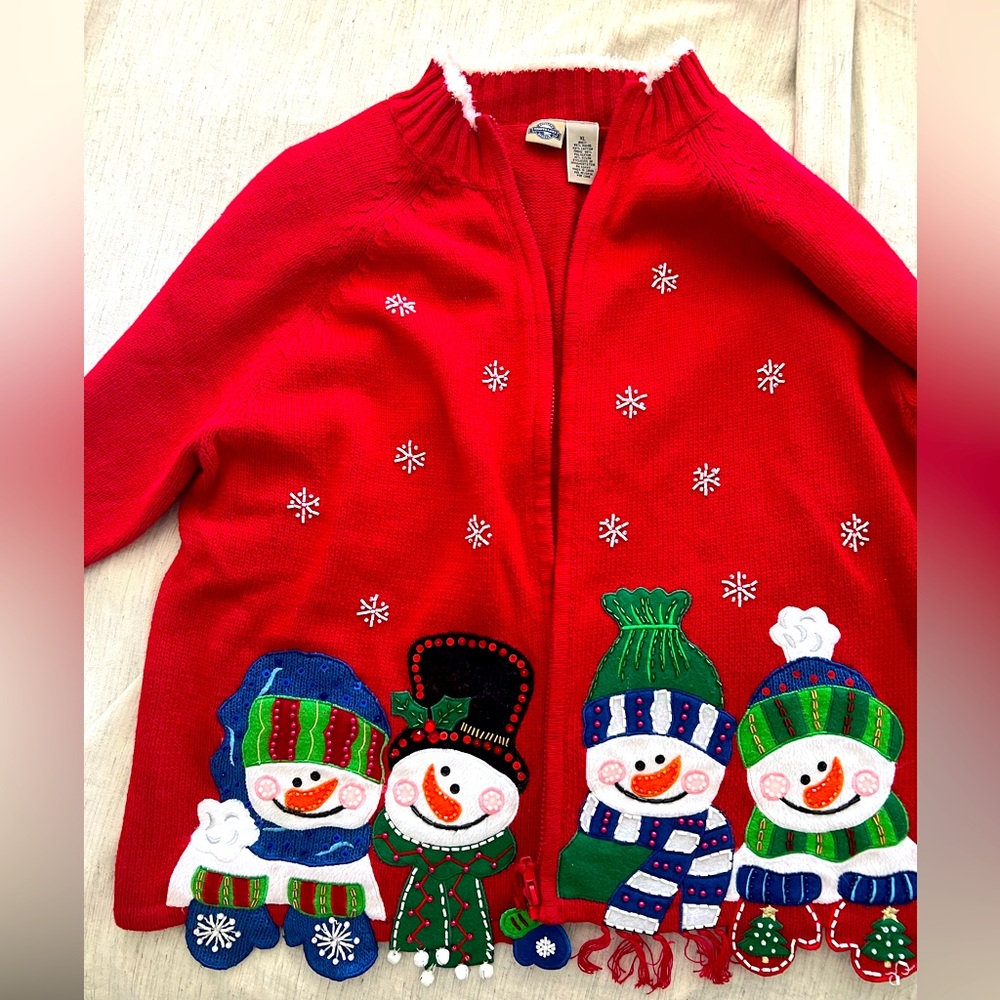 Christmas Sweater XL Size Shaver Lake snowman embroidered with beading F…